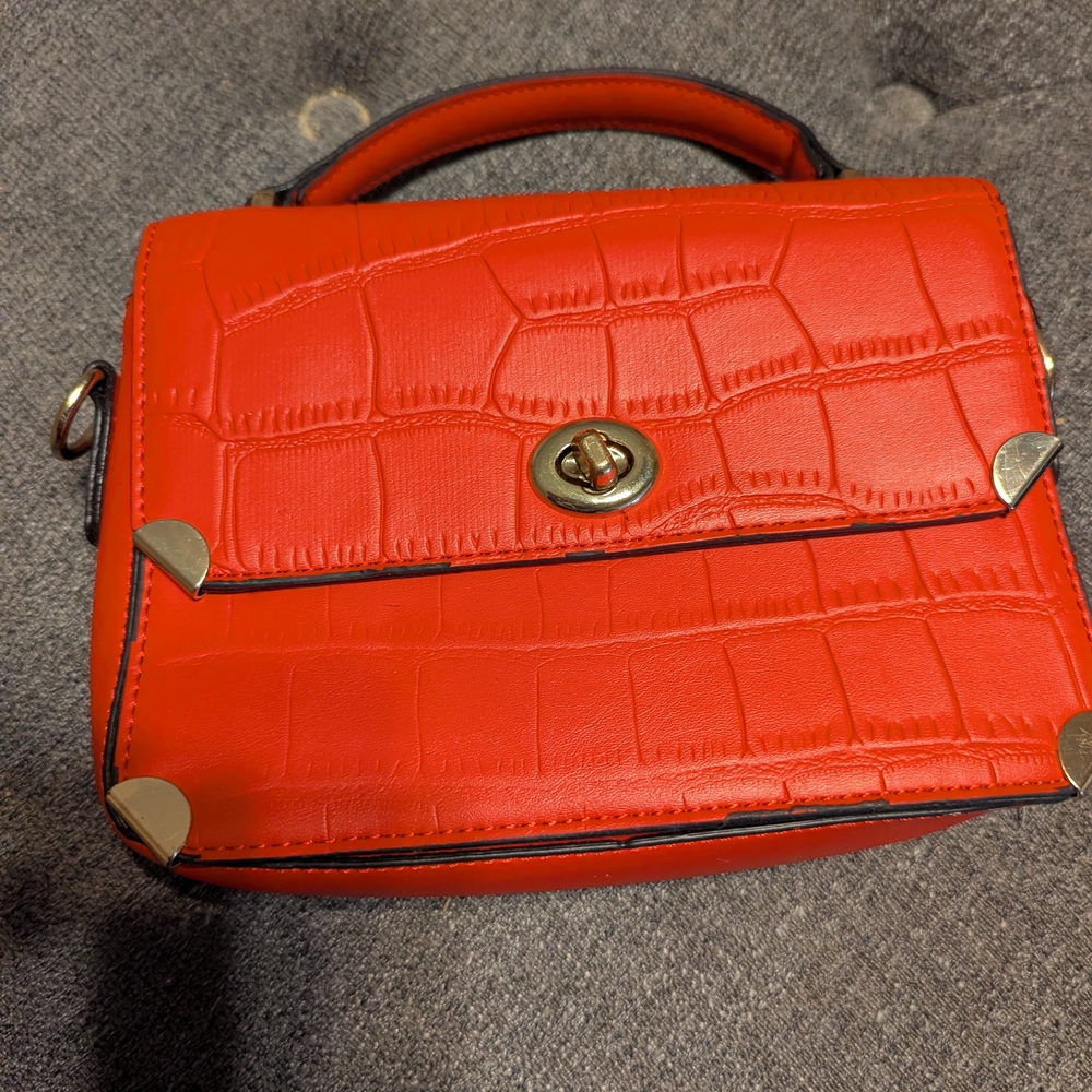 Red Crocodile-Embossed Handbag